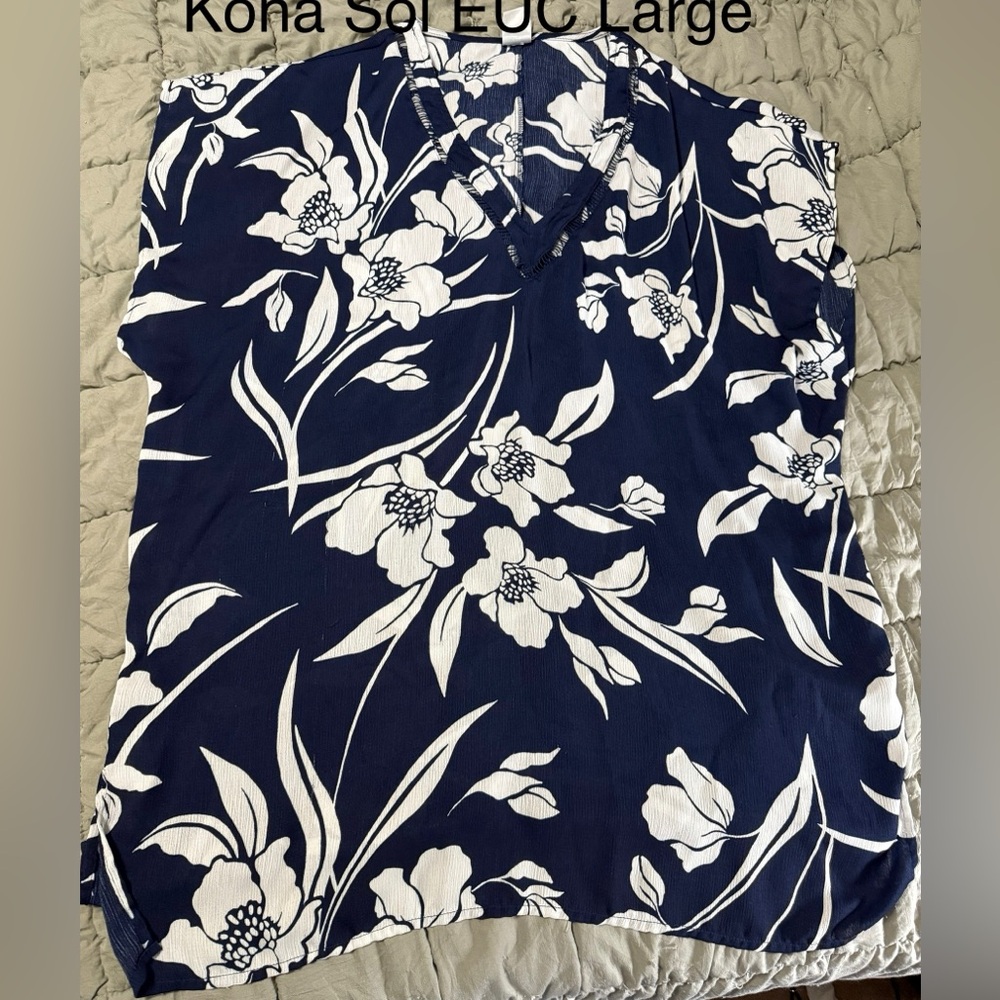 Floral Navy and White Swimsuit Coverup